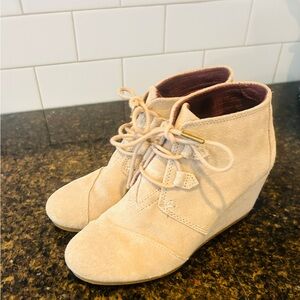 Toms Cream Suede Wedge Ankle Boots